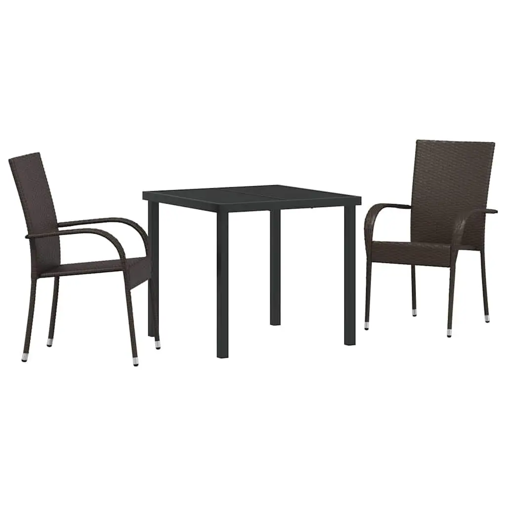 Garden Dining Set Brown 3 Pieces Poly Rattan Steel Frame Outdoor Furniture