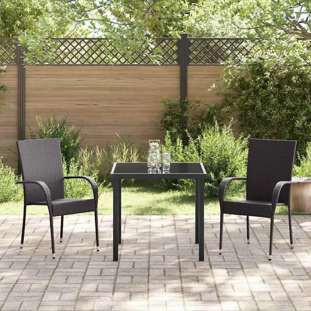 Garden Dining Set Brown 3 Pieces Poly Rattan Steel Frame Outdoor Furniture