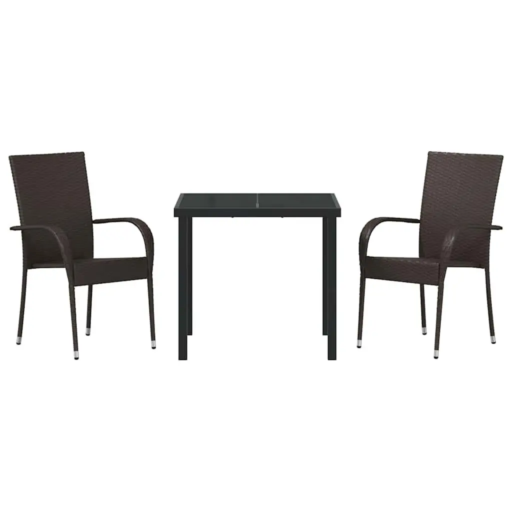 Garden Dining Set Brown 3 Pieces Poly Rattan Steel Frame Outdoor Furniture