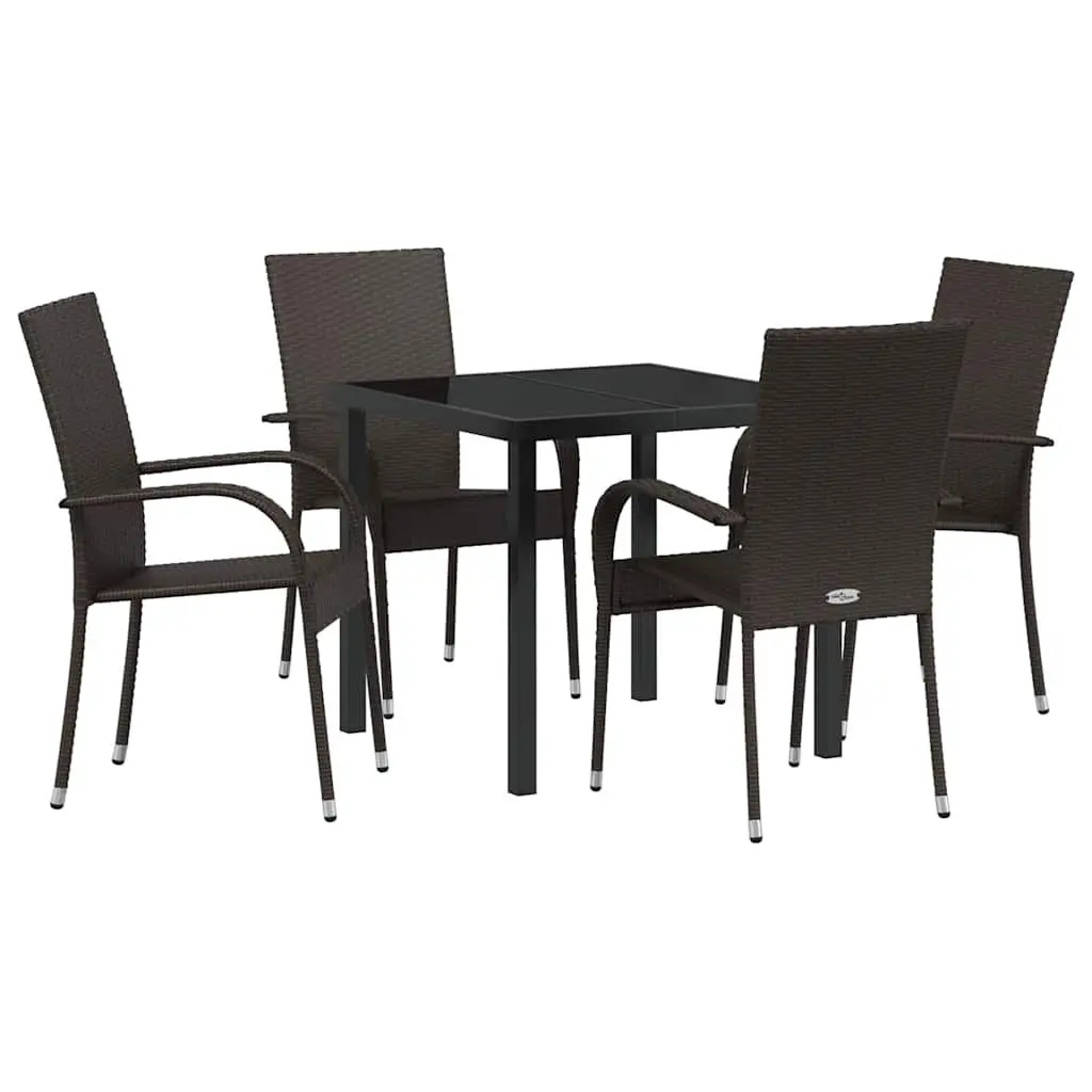 Garden Dining Set 5 Pieces Outdoor Furniture Brown Steel Frame Patio Table