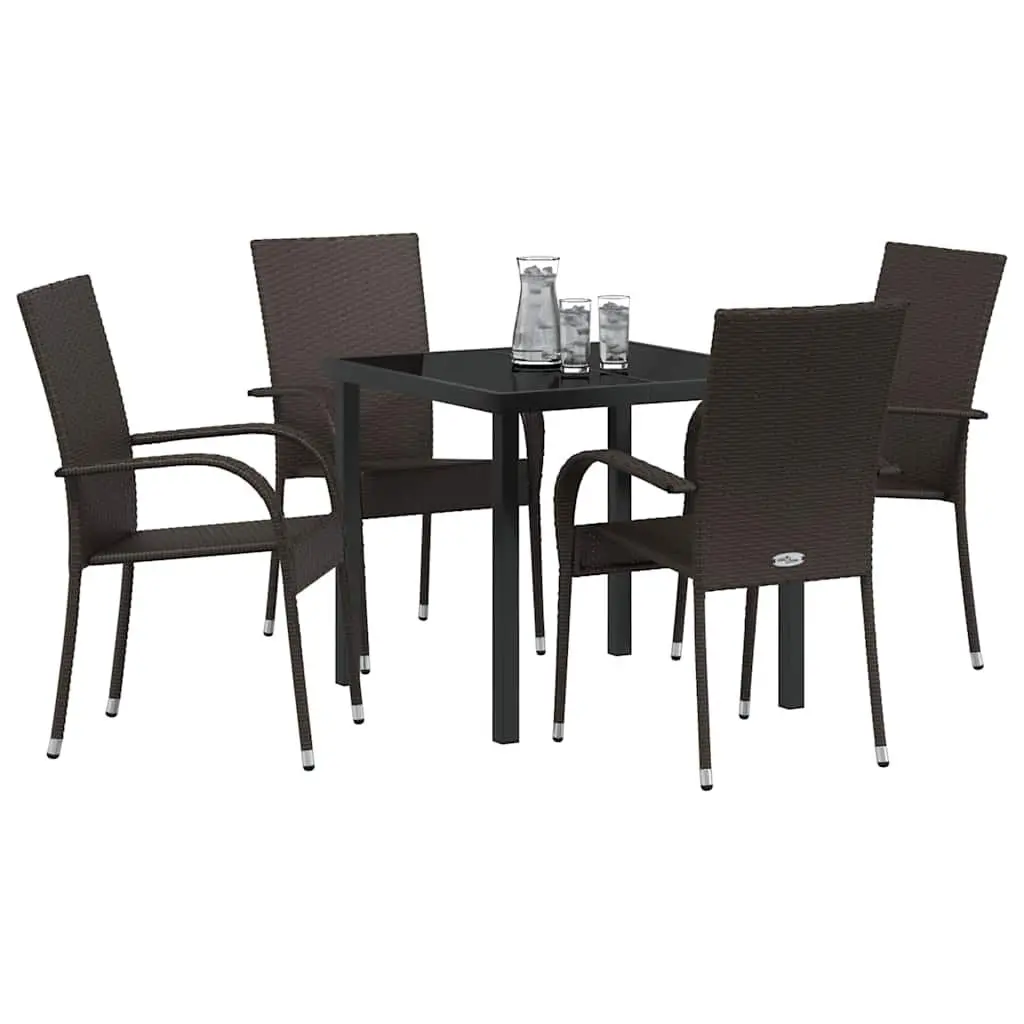 Garden Dining Set 5 Pieces Outdoor Furniture Brown Steel Frame Patio Table