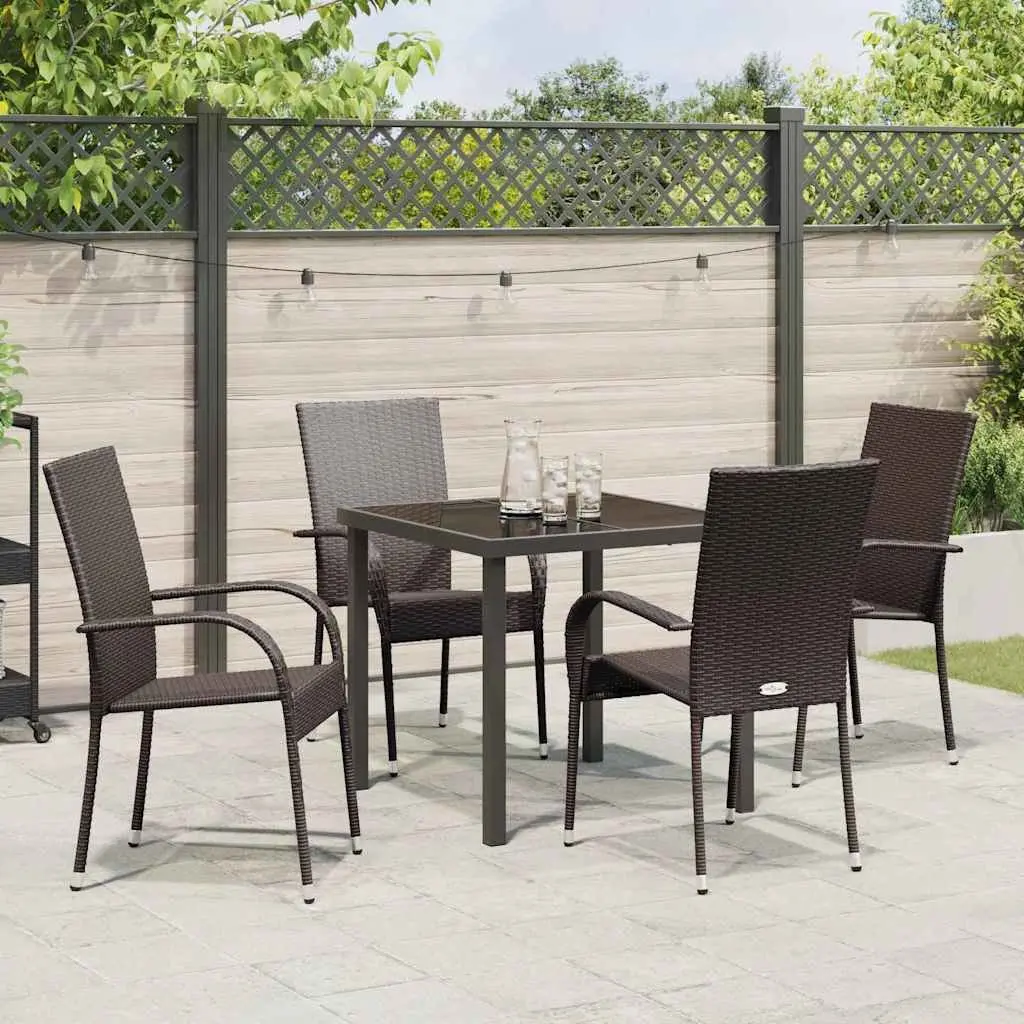 Garden Dining Set 5 Pieces Outdoor Furniture Brown Steel Frame Patio Table