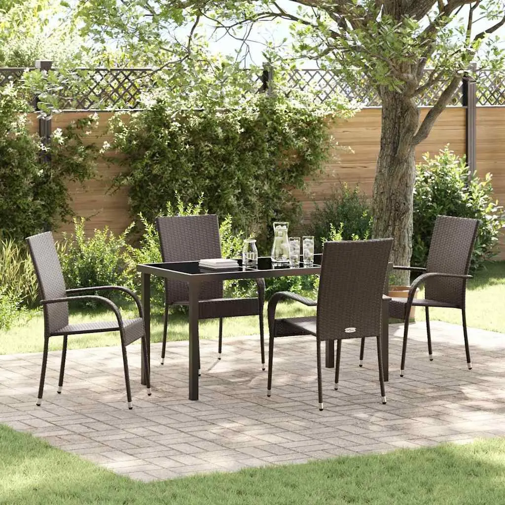 Garden Dining Set Brown 5 Piece Outdoor Furniture Rectangular Table Chairs Steel
