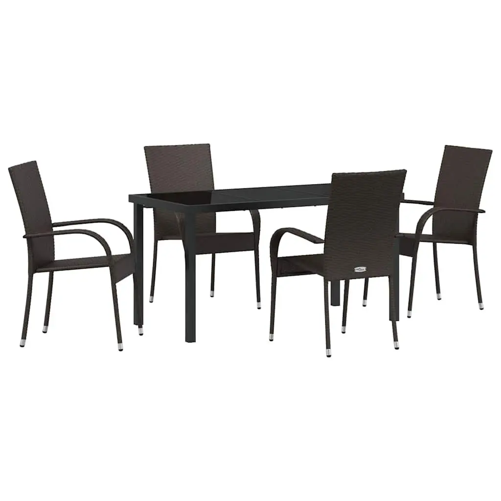 Garden Dining Set Brown 5 Piece Outdoor Furniture Rectangular Table Chairs Steel