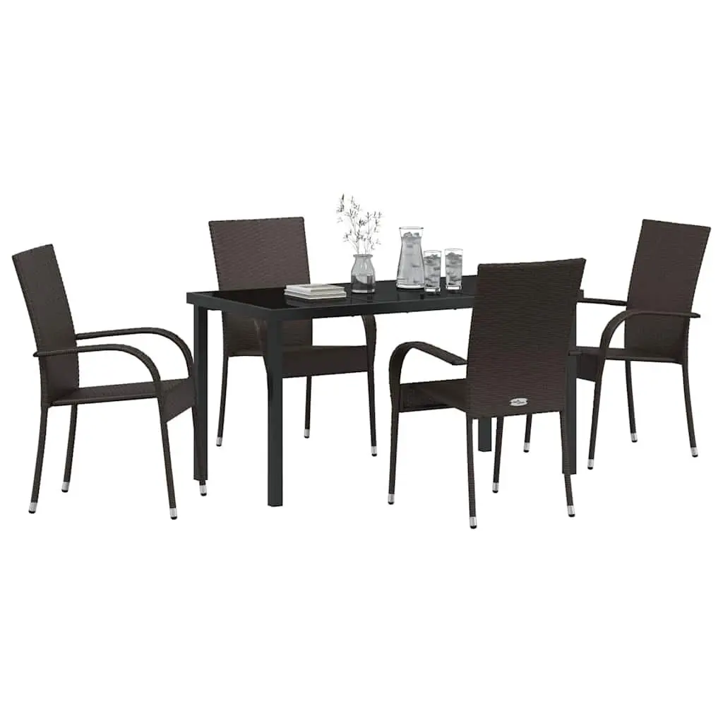 Garden Dining Set Brown 5 Piece Outdoor Furniture Rectangular Table Chairs Steel