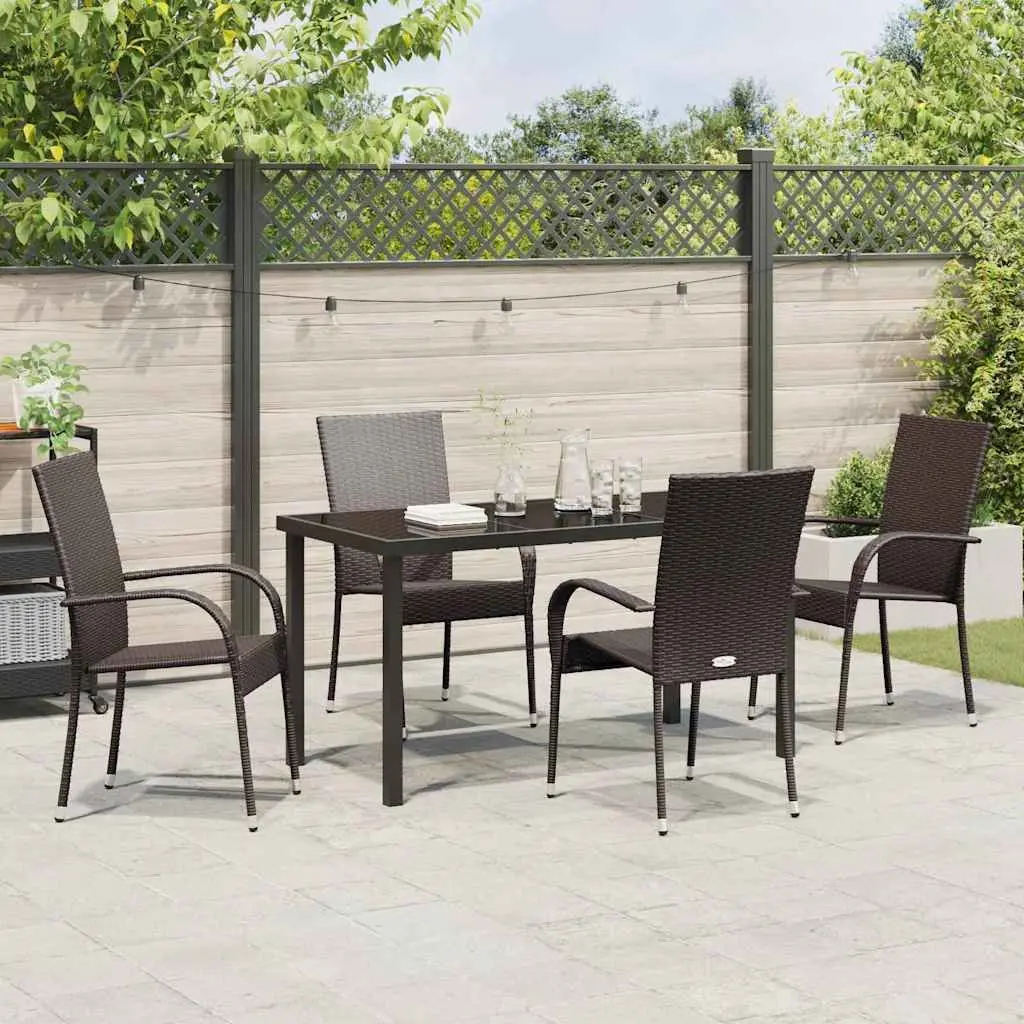 Garden Dining Set Brown 5 Piece Outdoor Furniture Rectangular Table Chairs Steel