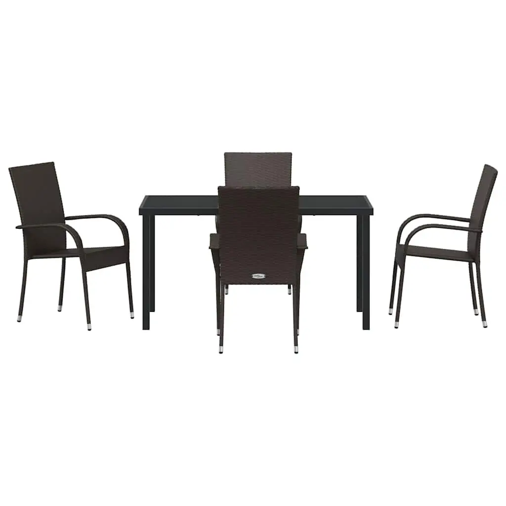Garden Dining Set Brown 5 Piece Outdoor Furniture Rectangular Table Chairs Steel
