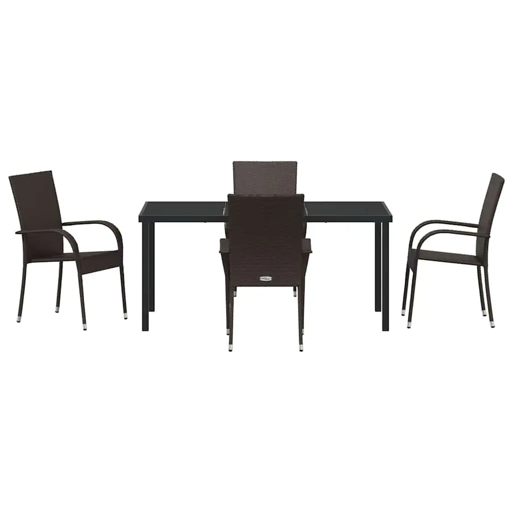 Garden Dining Set Brown 5 Pieces Rectangular Poly Rattan Powder Coated Steel Frame