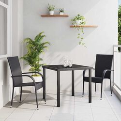 Garden Dining Set 3 Pieces Black Powder-Coated Steel Frame Outdoor Patio