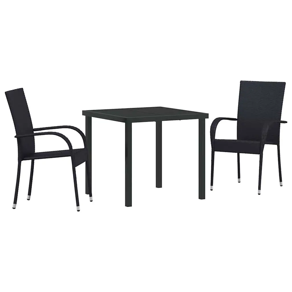 Garden Dining Set 3 Pieces Black Powder-Coated Steel Frame Outdoor Patio