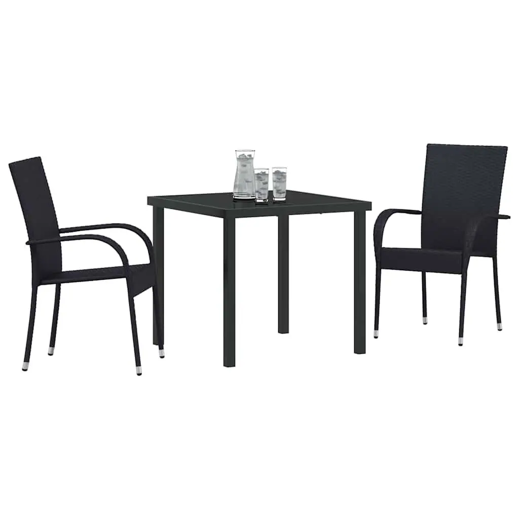 Garden Dining Set 3 Pieces Black Powder-Coated Steel Frame Outdoor Patio
