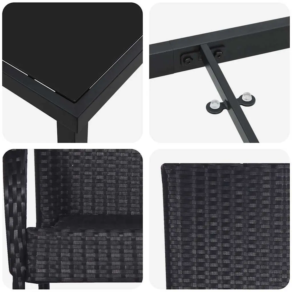 Garden Dining Set 3 Pieces Black Powder-Coated Steel Frame Outdoor Patio