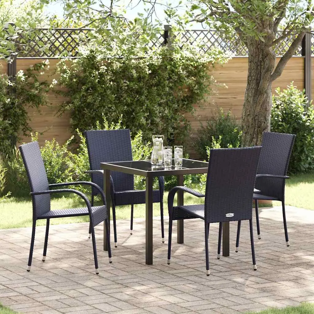 Garden Dining Set Black 5 Piece Outdoor Furniture Rectangular Table with Four Chairs