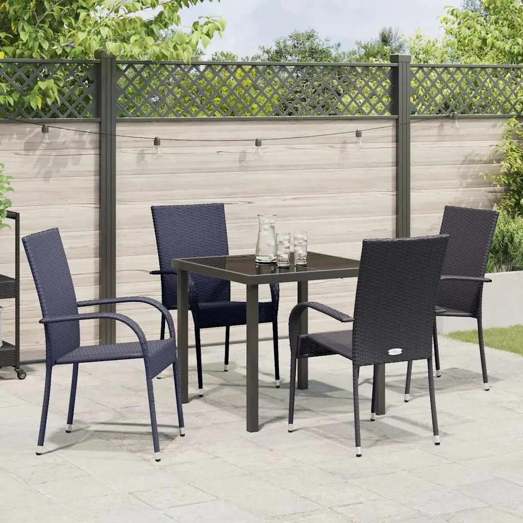 Garden Dining Set Black 5 Piece Outdoor Furniture Rectangular Table with Four Chairs