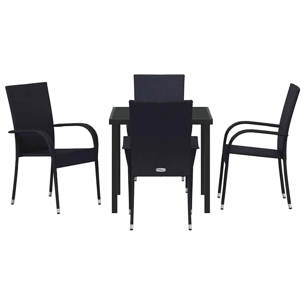 Garden Dining Set Black 5 Piece Outdoor Furniture Rectangular Table with Four Chairs