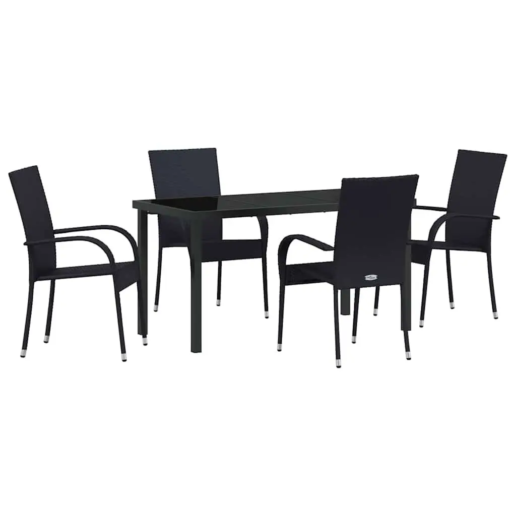 Garden Dining Set Black 5 Piece Rectangular Outdoor Furniture with Steel Frame and Quick Drying Poly Rattan Seating
