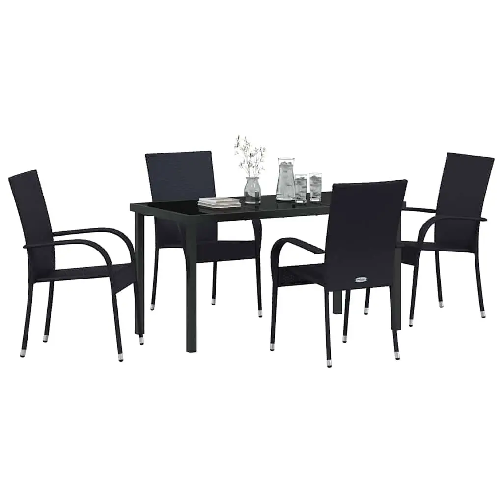 Garden Dining Set Black 5 Piece Rectangular Outdoor Furniture with Steel Frame and Quick Drying Poly Rattan Seating