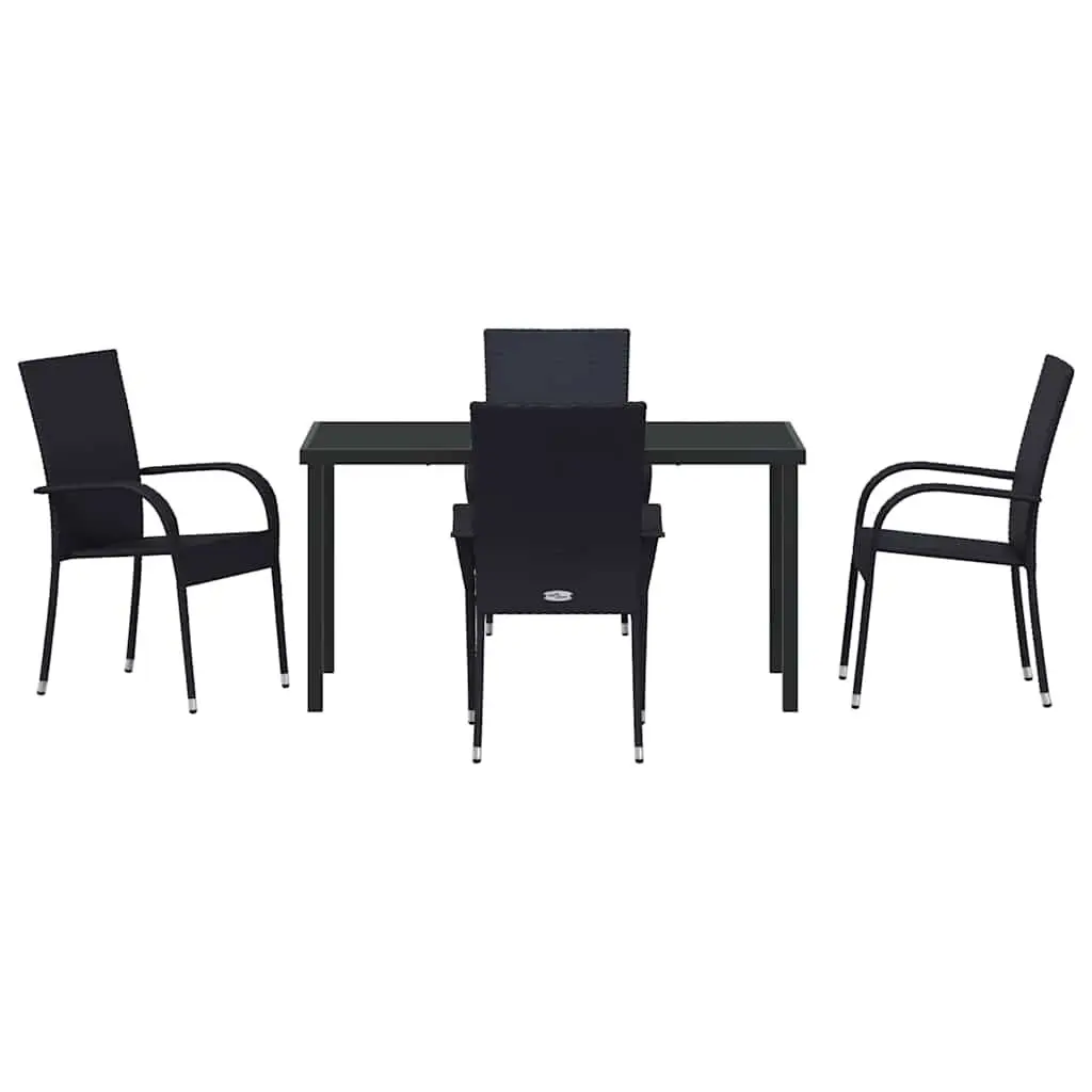 Garden Dining Set Black 5 Piece Rectangular Outdoor Furniture with Steel Frame and Quick Drying Poly Rattan Seating
