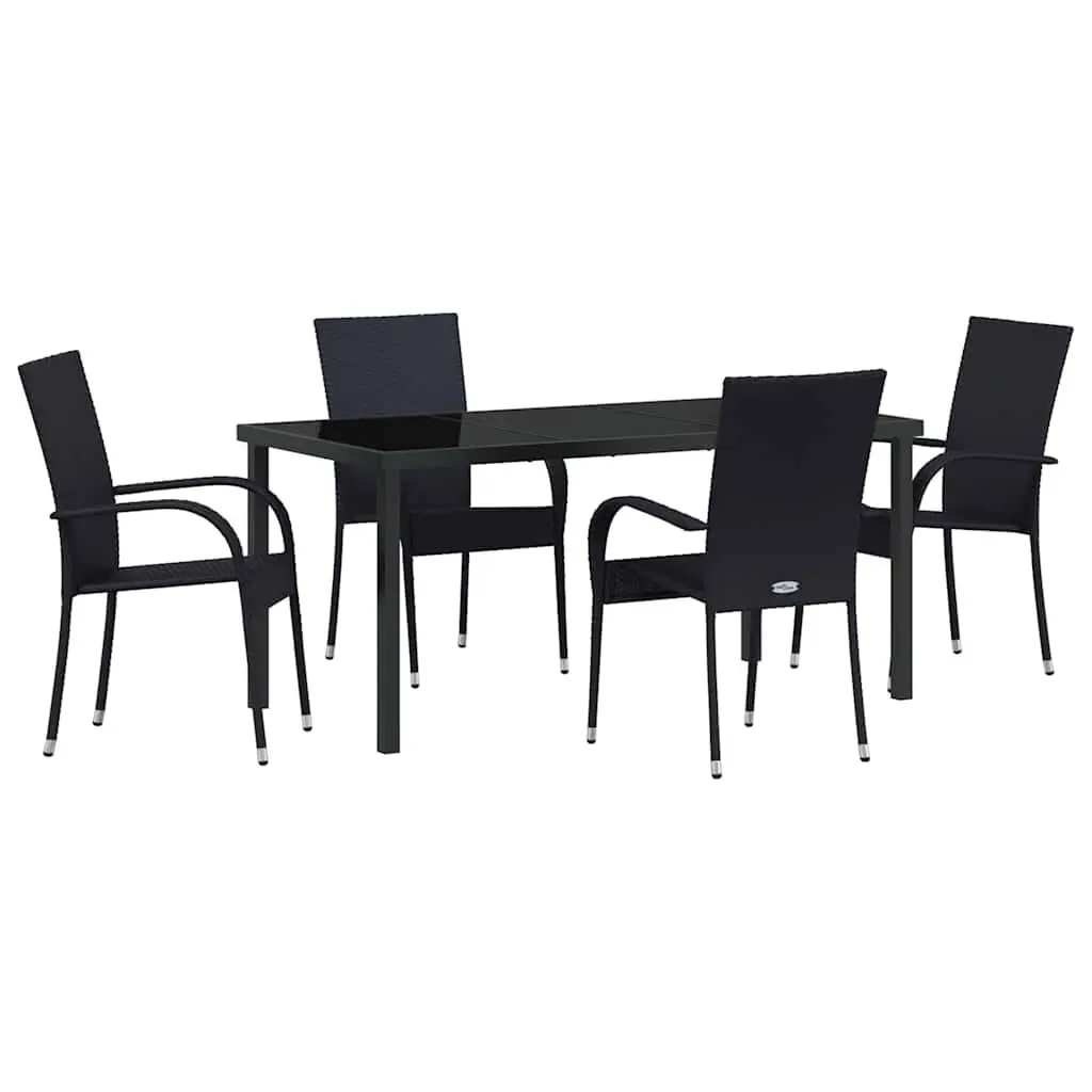 Garden Dining Set 5 Pieces Black Steel Frame Outdoor Patio Furniture Rectangular