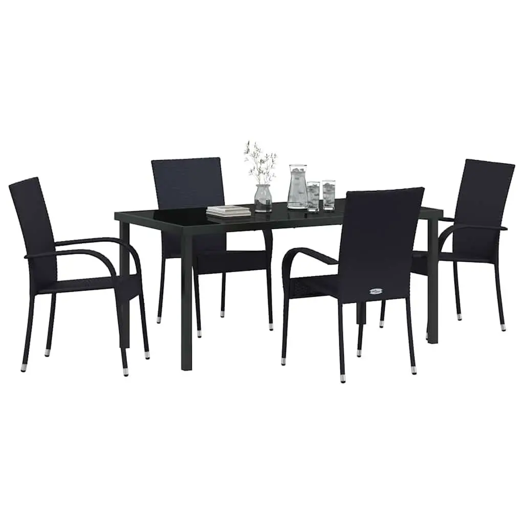 Garden Dining Set 5 Pieces Black Steel Frame Outdoor Patio Furniture Rectangular