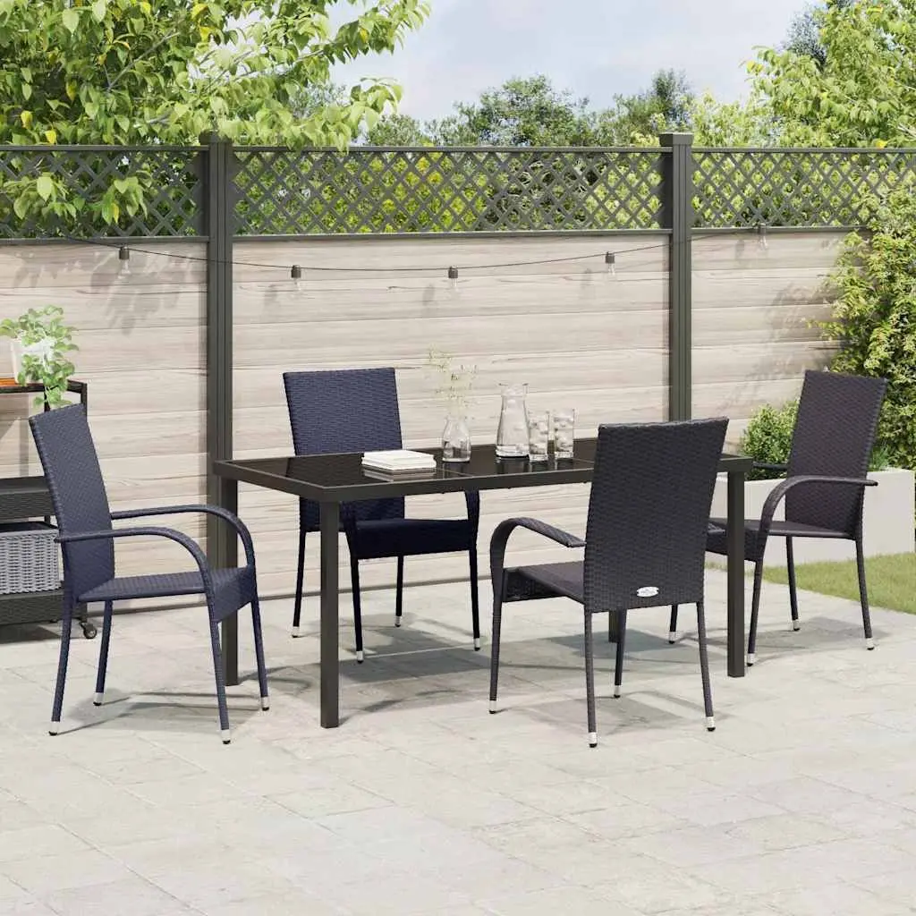 Garden Dining Set 5 Pieces Black Steel Frame Outdoor Patio Furniture Rectangular