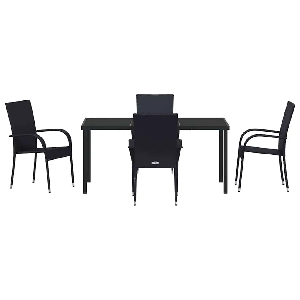 Garden Dining Set 5 Pieces Black Steel Frame Outdoor Patio Furniture Rectangular