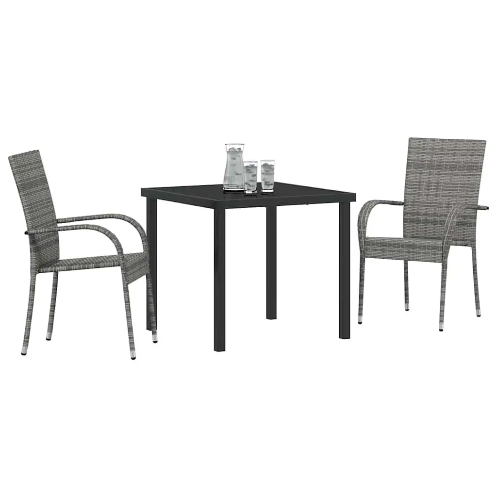 Garden Dining Set Grey 3 Pieces Powder-Coated Steel Frame Outdoor Patio