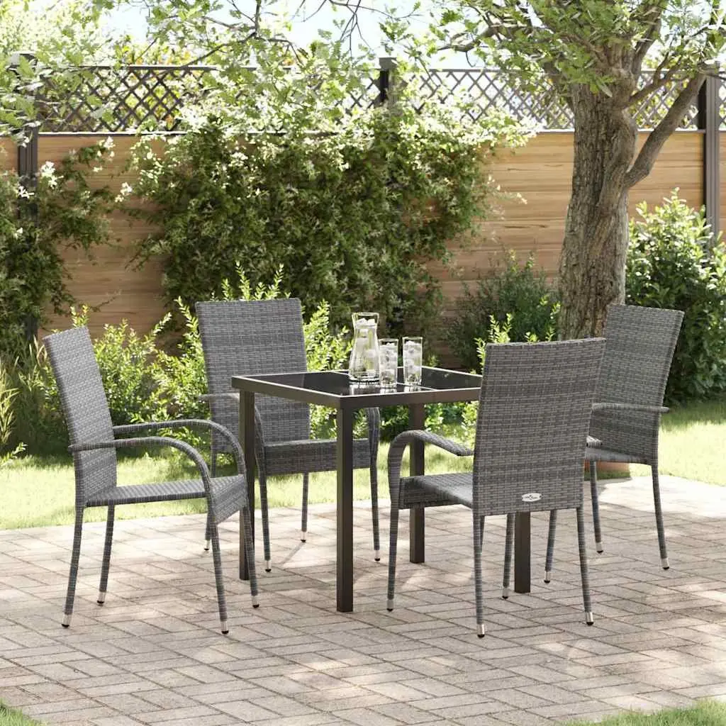 Garden Dining Set 5 Pieces Grey Powder-Coated Steel Frame Outdoor Furniture