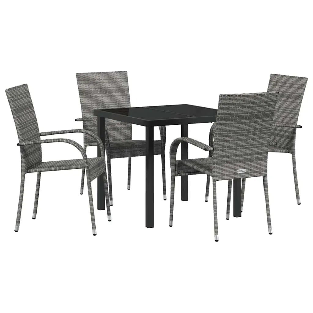 Garden Dining Set 5 Pieces Grey Powder-Coated Steel Frame Outdoor Furniture