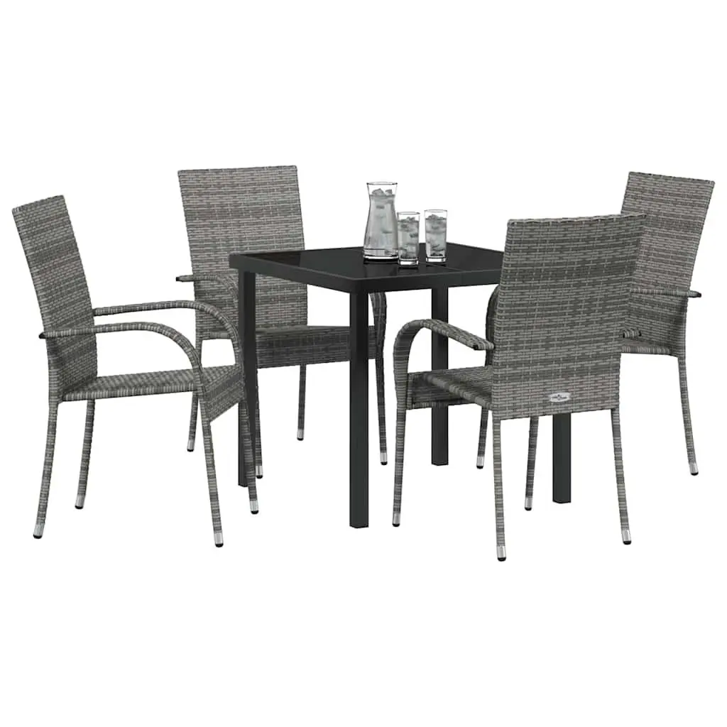 Garden Dining Set 5 Pieces Grey Powder-Coated Steel Frame Outdoor Furniture
