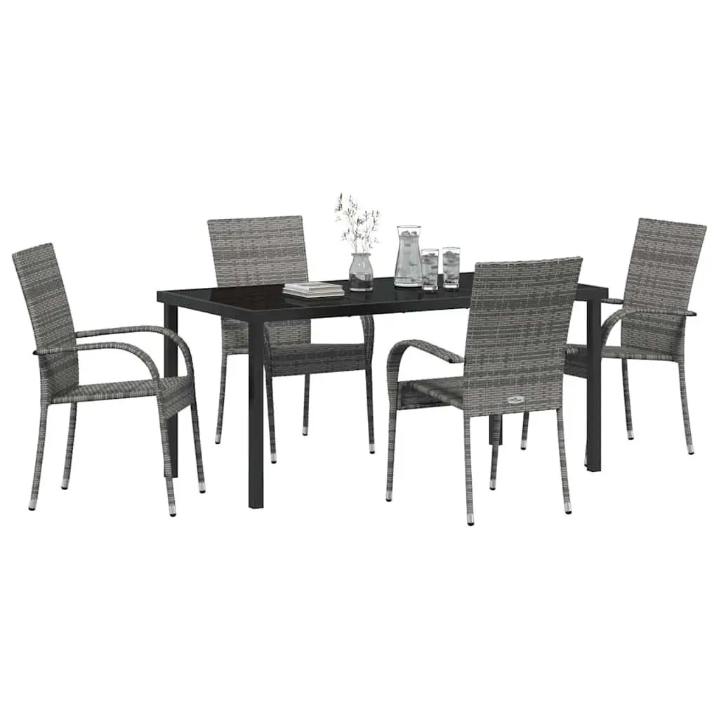 Garden Dining Set Grey 5 Piece Powder-Coated Steel Outdoor Patio Furniture