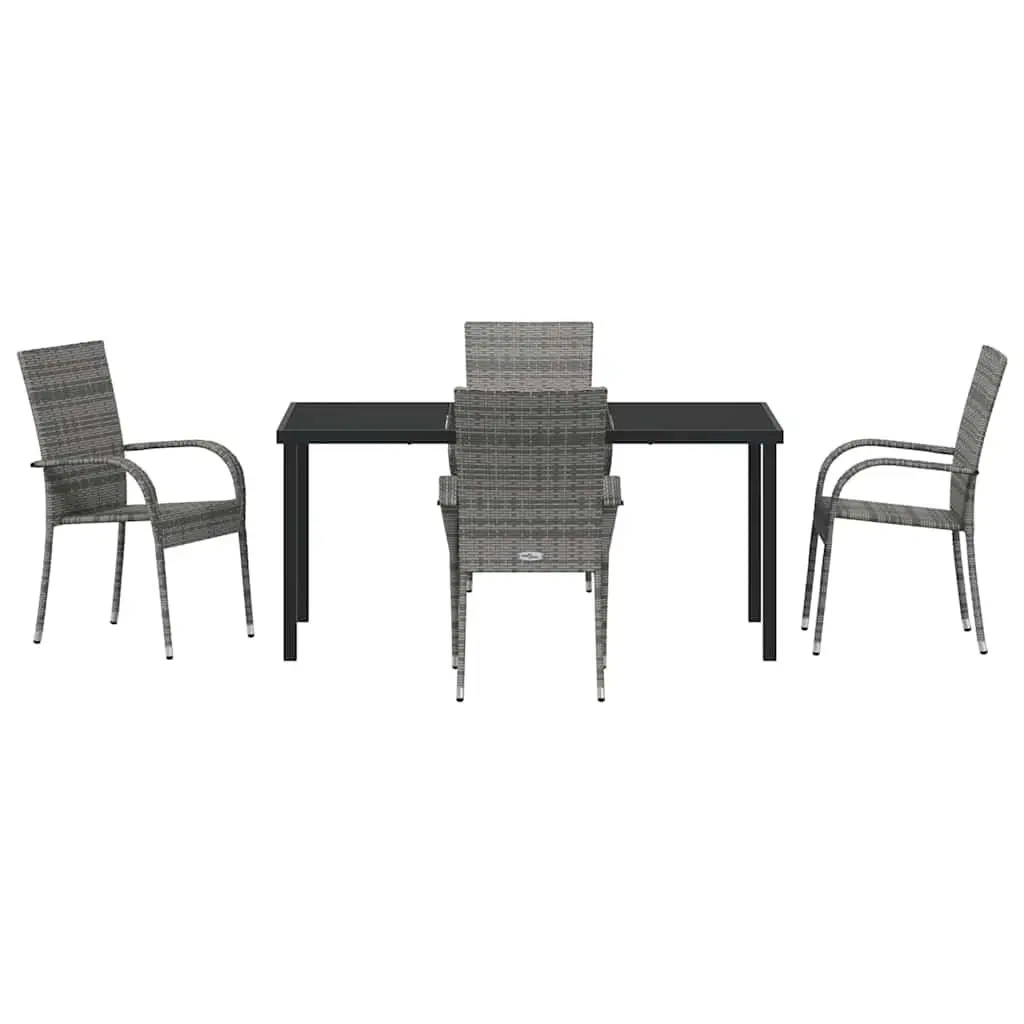 Garden Dining Set Grey 5 Piece Powder-Coated Steel Outdoor Patio Furniture