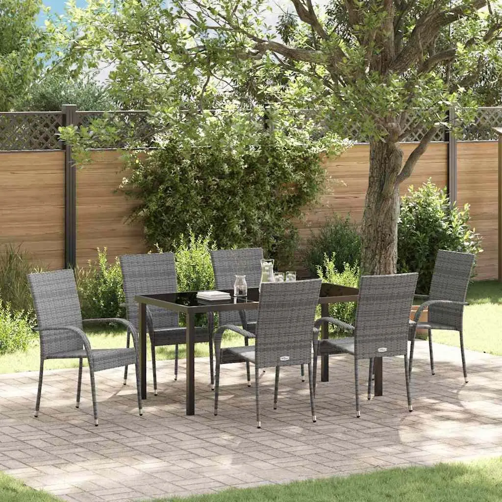 Garden Dining Set 7 Piece Grey Outdoor Furniture Patio Table Chairs Steel Frame