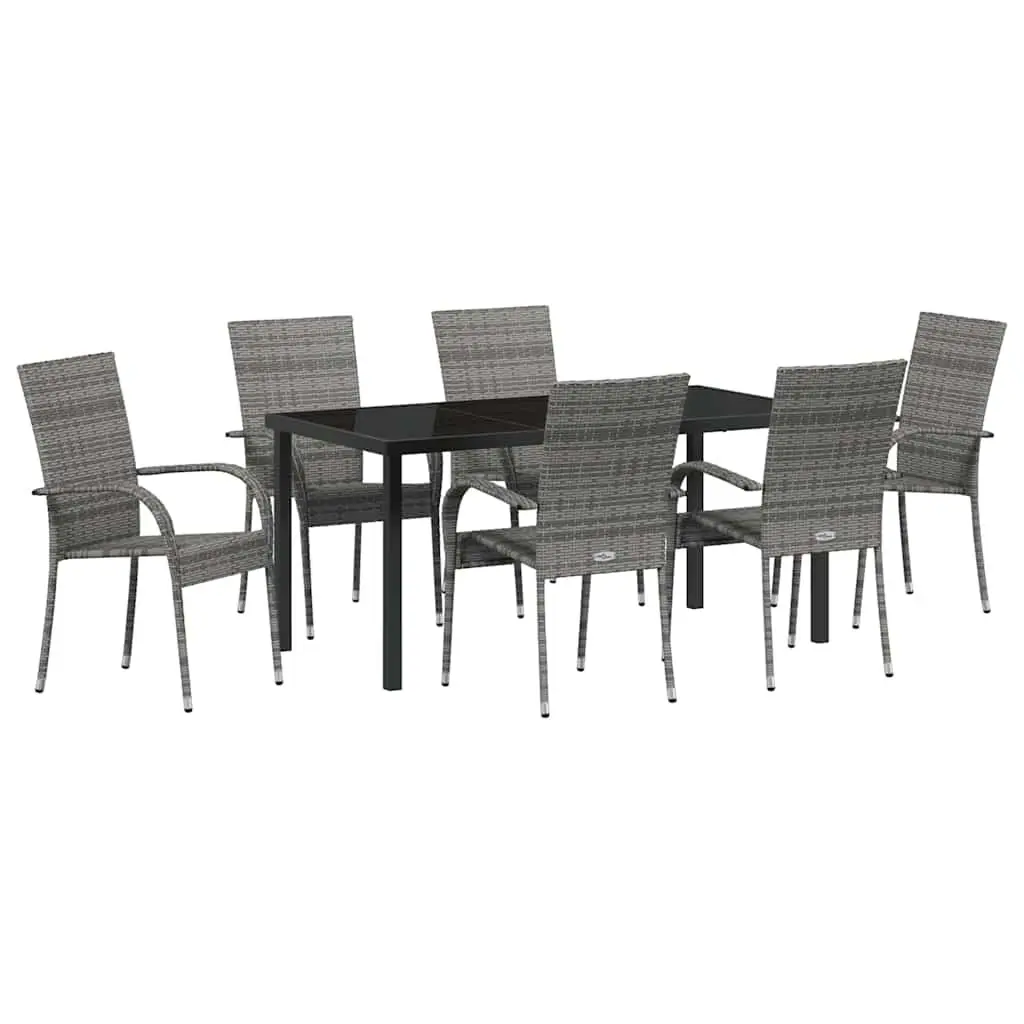 Garden Dining Set 7 Piece Grey Outdoor Furniture Patio Table Chairs Steel Frame