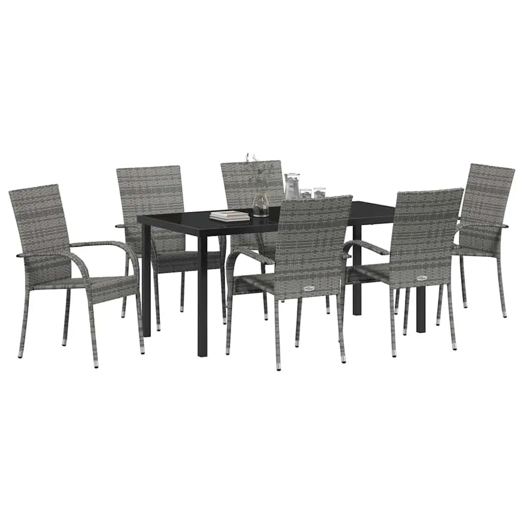 Garden Dining Set 7 Piece Grey Outdoor Furniture Patio Table Chairs Steel Frame