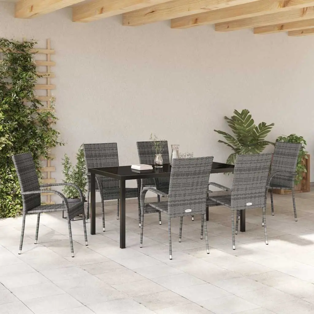 Garden Dining Set 7 Piece Grey Outdoor Furniture Patio Table Chairs Steel Frame