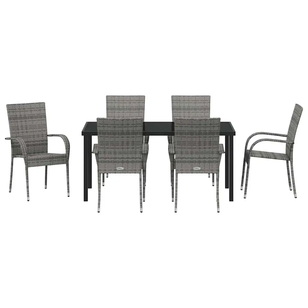 Garden Dining Set 7 Piece Grey Outdoor Furniture Patio Table Chairs Steel Frame