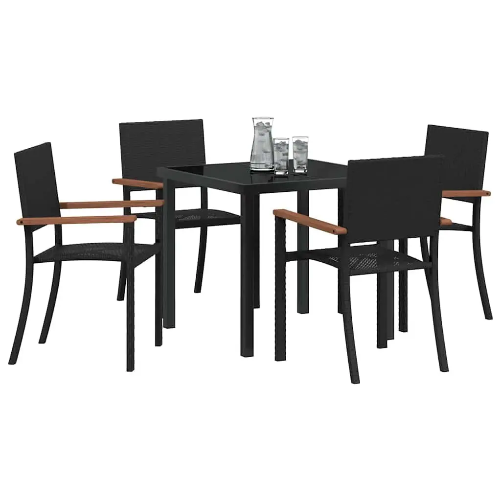 Garden Dining Set 5 Piece Outdoor Furniture Black Steel Frame Rattan Table