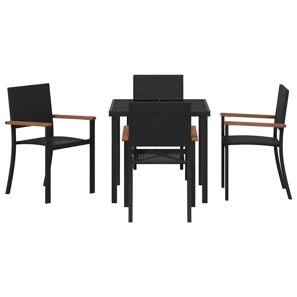Garden Dining Set 5 Piece Outdoor Furniture Black Steel Frame Rattan Table