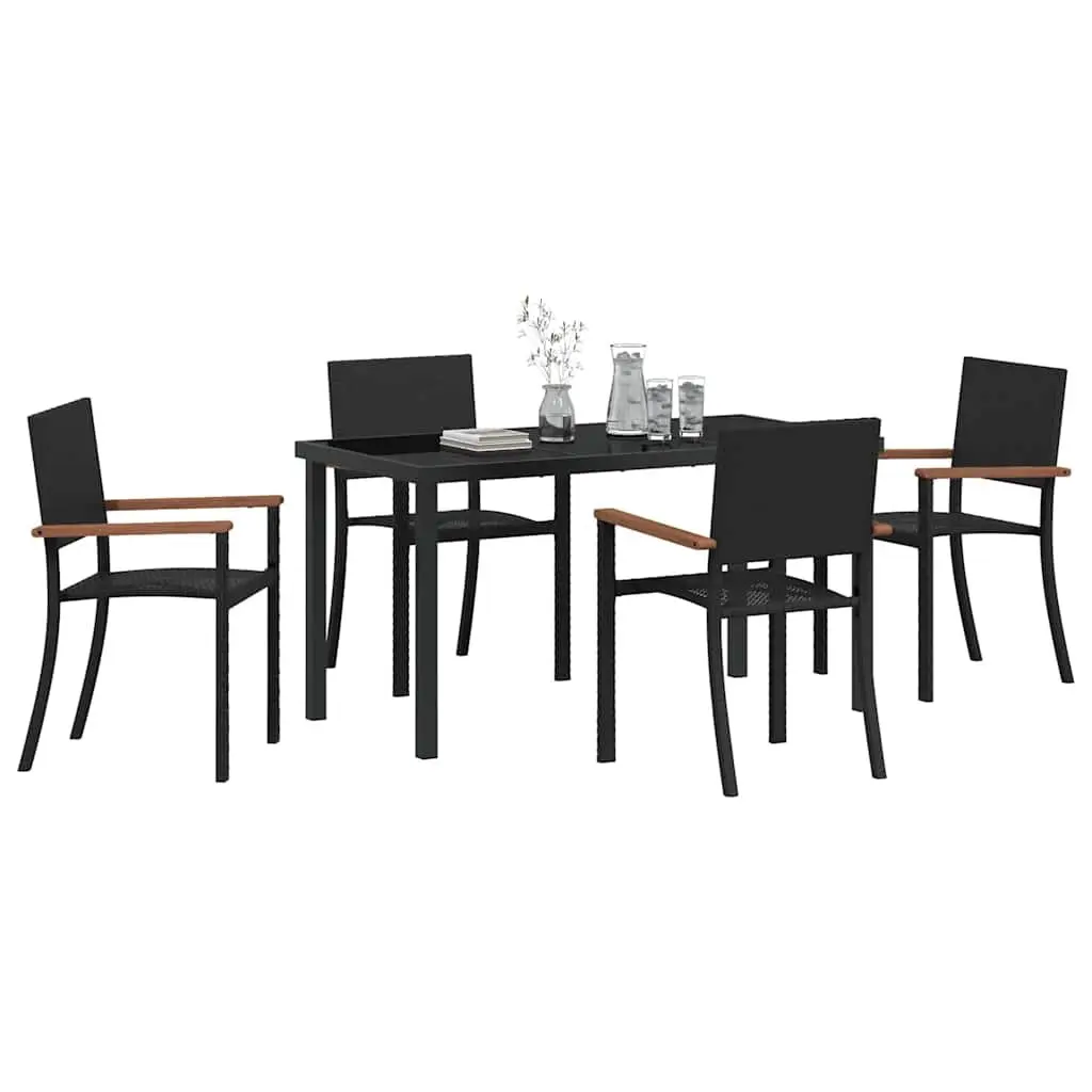 Garden Dining Set 5 Piece Outdoor Furniture Black Steel Frame Rattan Seating
