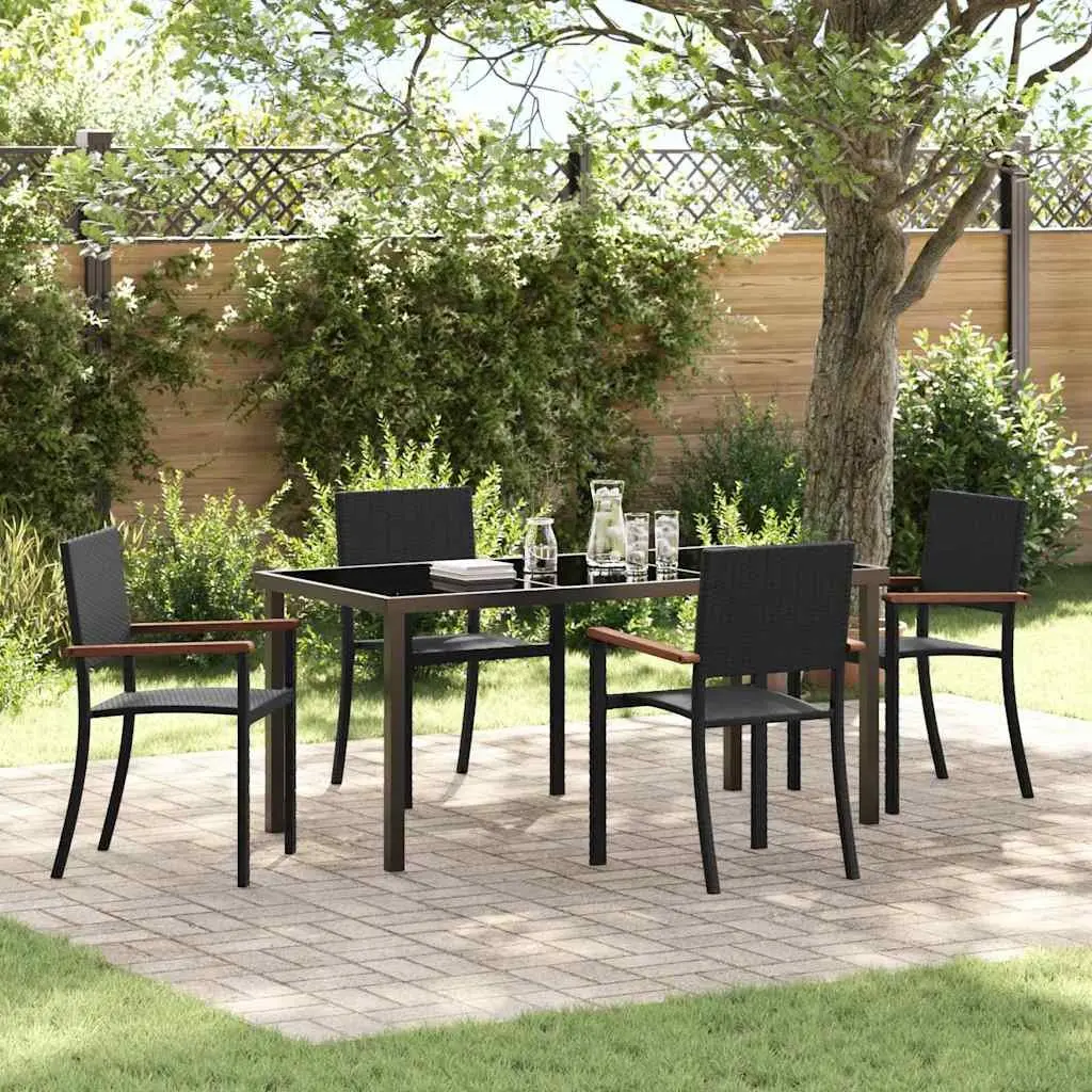 Garden Dining Set 5 Piece Black Steel Outdoor Furniture Rattan Table Chairs