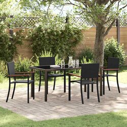Concise Black Steel Garden Dining Set 5 Piece Rattan Chairs