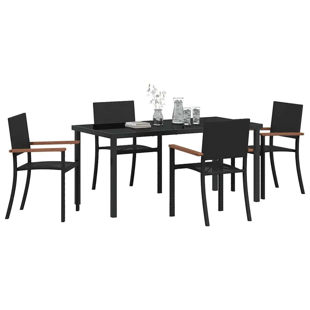 Garden Dining Set 5 Piece Black Steel Outdoor Furniture Rattan Table Chairs