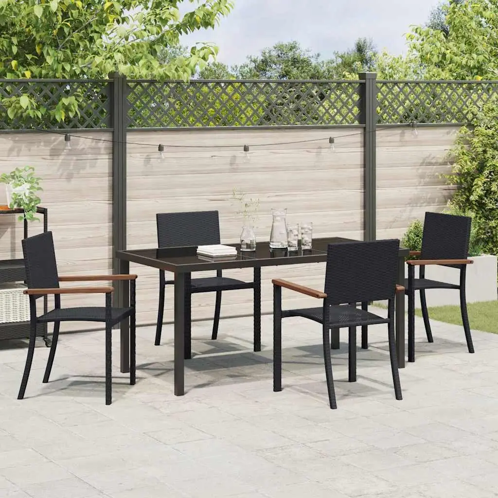 Garden Dining Set 5 Piece Black Steel Outdoor Furniture Rattan Table Chairs