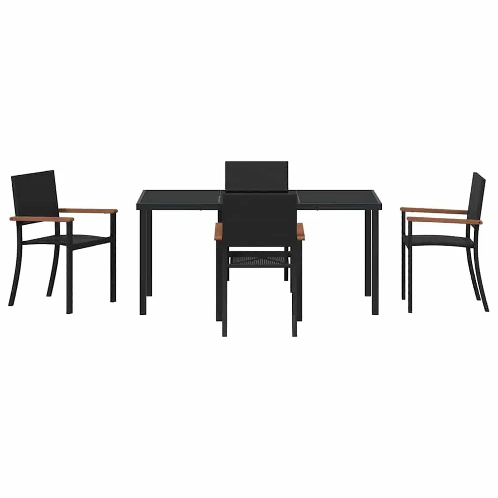 Garden Dining Set 5 Piece Black Steel Outdoor Furniture Rattan Table Chairs