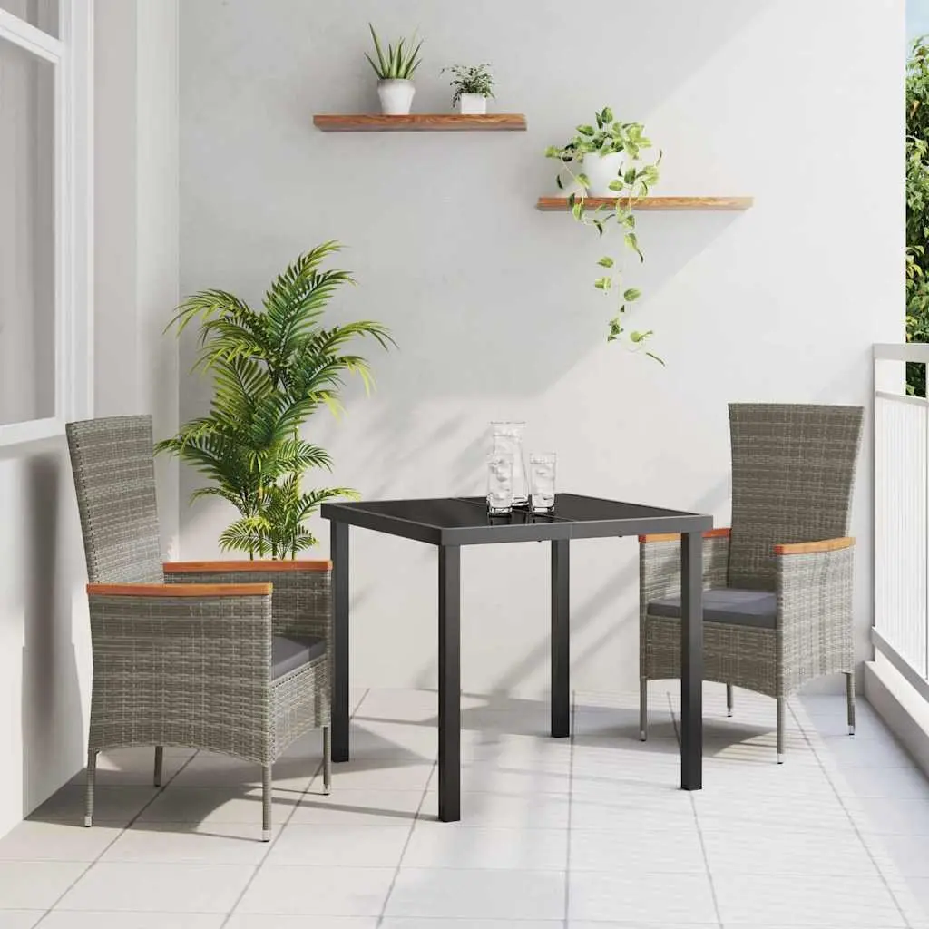 Garden Dining Set 3 Piece Outdoor Lounge Furniture Patio Grey Steel Frame Glass