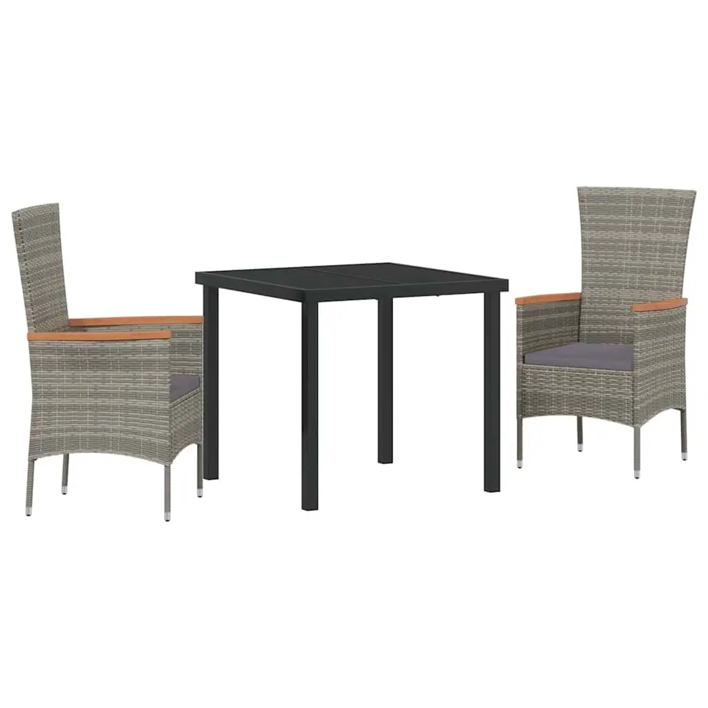 Garden Dining Set 3 Piece Outdoor Lounge Furniture Patio Grey Steel Frame Glass