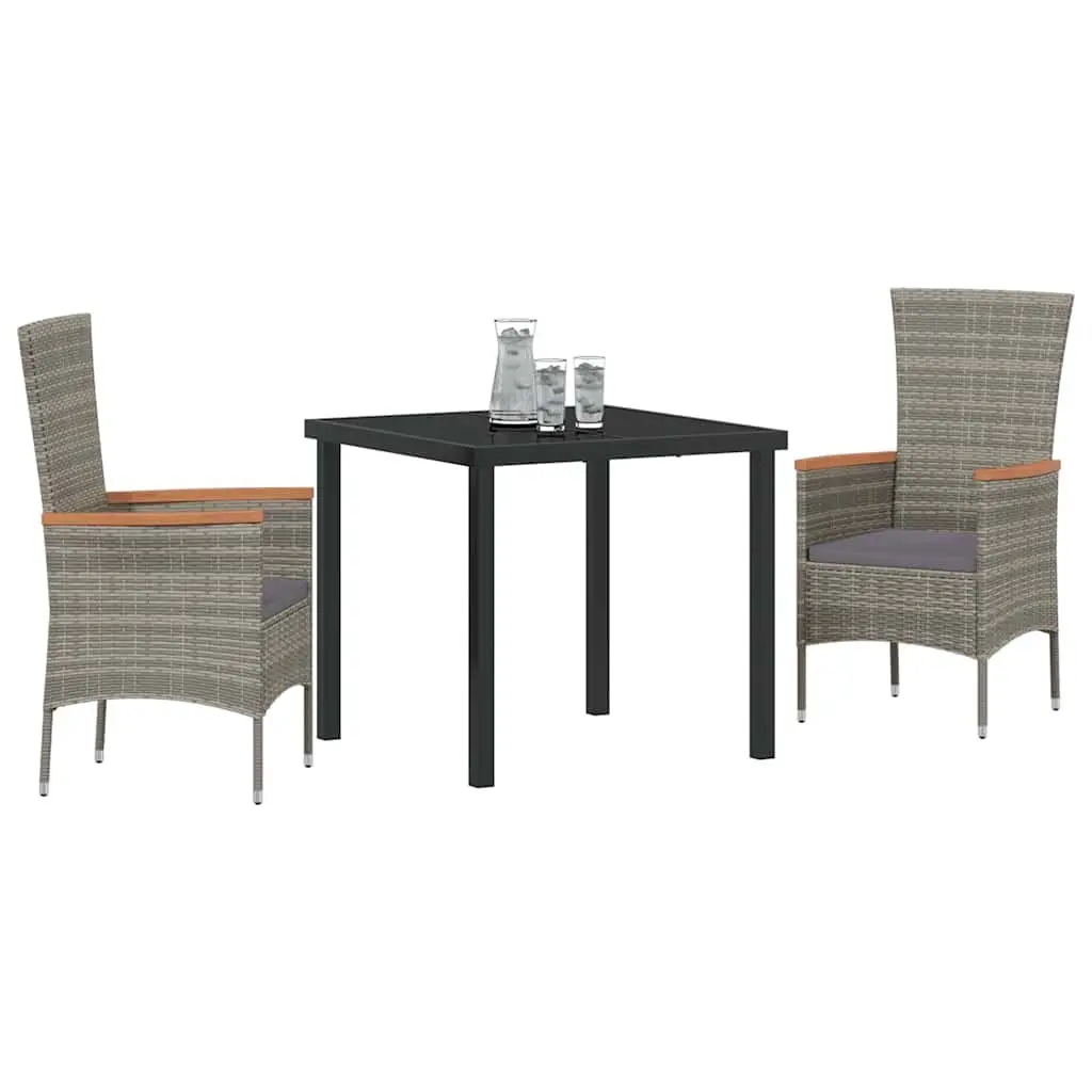 Garden Dining Set 3 Piece Outdoor Lounge Furniture Patio Grey Steel Frame Glass