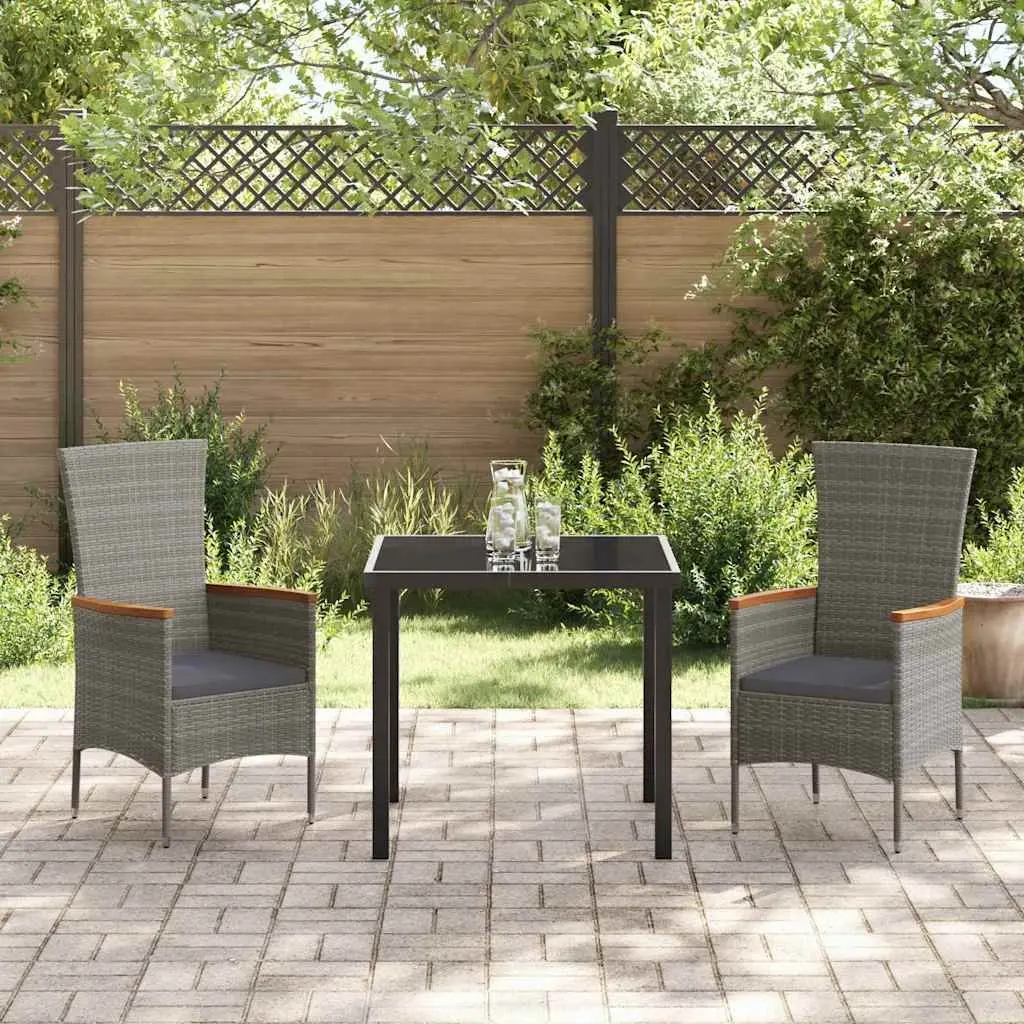 Garden Dining Set 3 Piece Outdoor Lounge Furniture Patio Grey Steel Frame Glass
