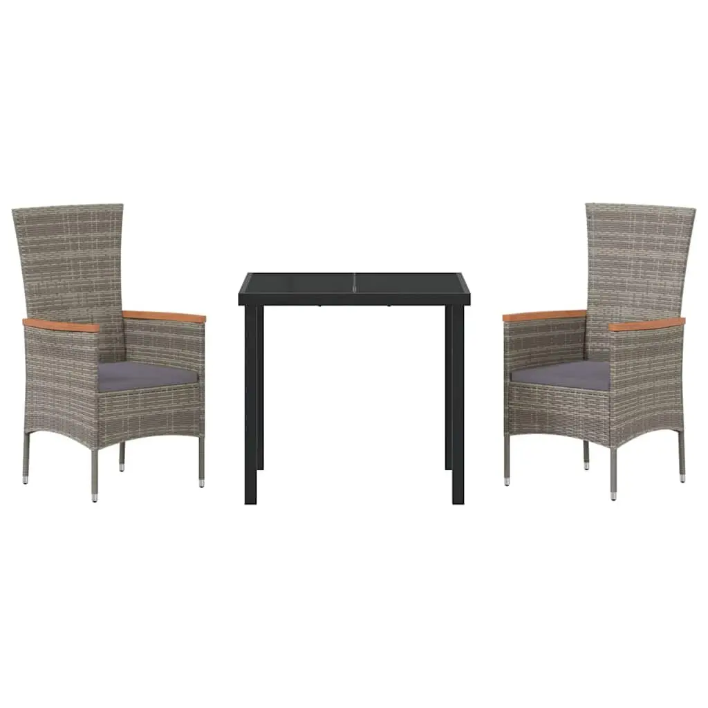Garden Dining Set 3 Piece Outdoor Lounge Furniture Patio Grey Steel Frame Glass